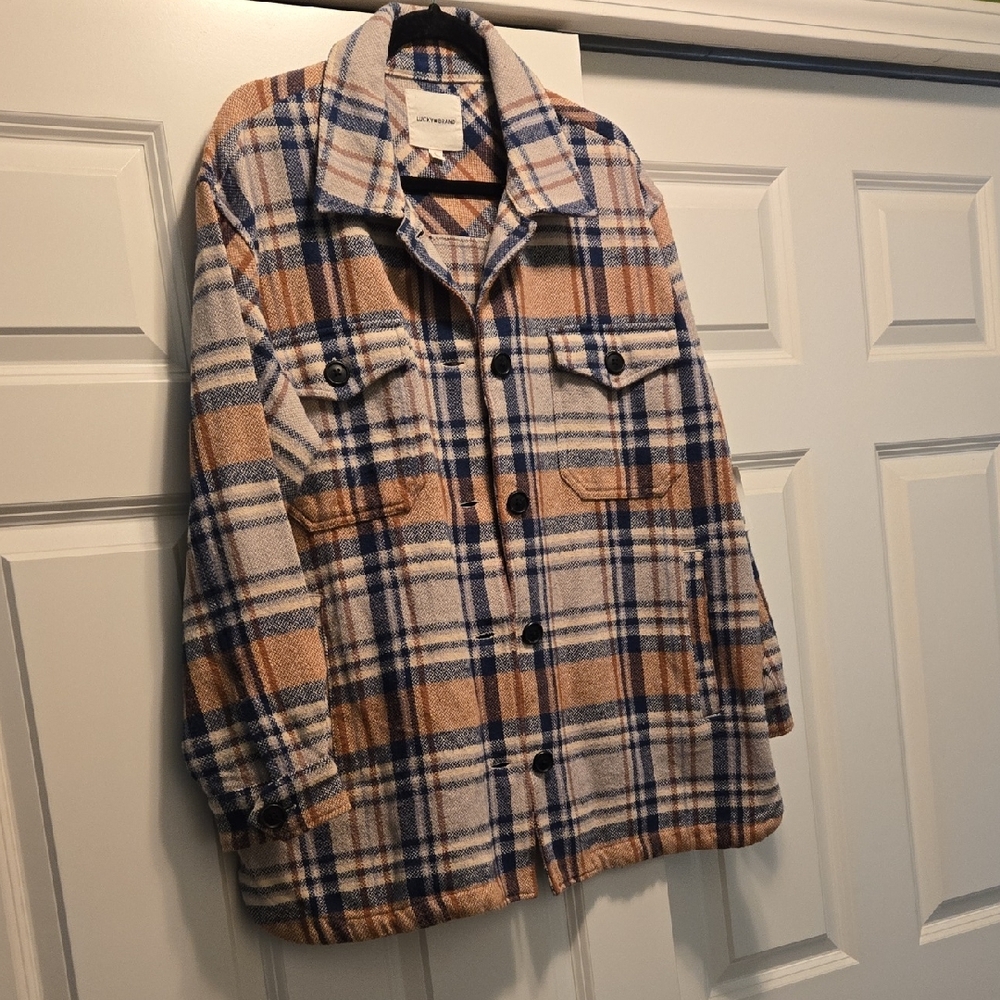 NEW Lucky Brand Checkered Shacket in Blue and Tan